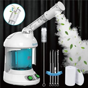 Facial Steamer - Nano Ionic Face Steamer with 360° Rotatable Sprayer, Portable Facial Steamer for Personal Care Use at Home or Salon, Bonus 1 Piece Spa Headband 4 Piece Stainless Steel Skin Kit